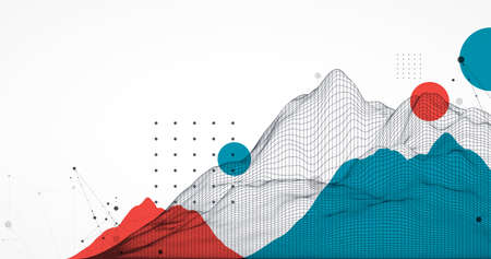 Abstract wireframe mountain background. Modern science or technology art elements. Surface...