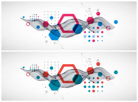 The abstract wave is made in a frame style. Template for science and technology presentation.