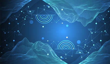 Abstract wireframe mountain background. Modern science or technology art elements. Surface illustration. Vector.のイラスト素材