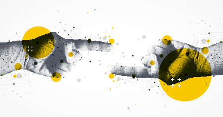 Hand pointing sign. Direction pointer. Halftone vector.