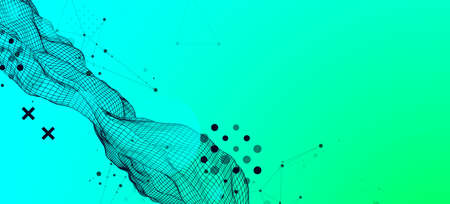 The abstract wave is made in a frame style in a bright gradient color. Template for science and...