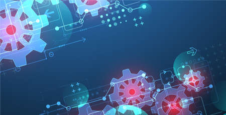 Abstract  technological background  with glowing cogwheels. Vector