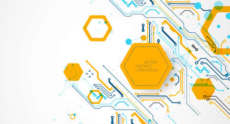 bstract technology concept. Circuit board, high computer color background. Vector illustration with space for content, web - template, business tech presentation.のイラスト素材