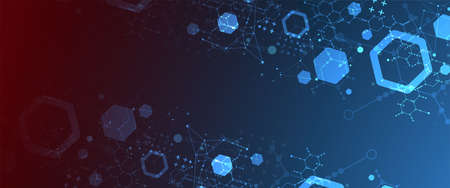Modern neon science or technology abstract background using hexagonal shapes. Vector.のイラスト素材