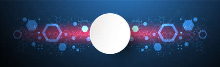 Modern neon science or technology abstract background using hexagonal shapes. Vector.のイラスト素材