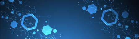 Modern neon science or technology abstract background using hexagonal shapes. Vector.のイラスト素材