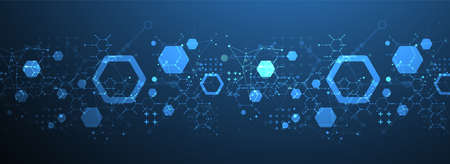 Modern neon science or technology abstract background using hexagonal shapes. Vector.