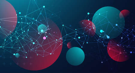 Abstract polygonal vector background with connecting dots and lines. Template for science and technology presentation. Plexus style.のイラスト素材