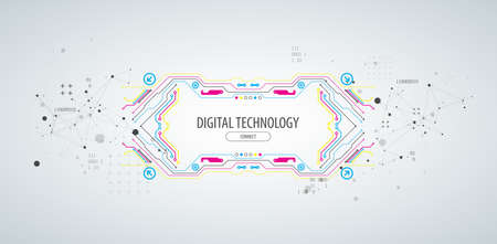 Abstract background on technological and scientific topics. Various techno details with using digital code. Vector format.のイラスト素材