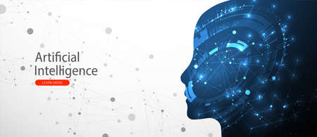 Artificial Intelligence. Technical background with a silhouette of a man. Big data concept. Machine cyber mind.のイラスト素材