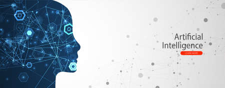 Artificial Intelligence. Technical background with a silhouette of a man. Big data concept. Machine cyber mind.のイラスト素材