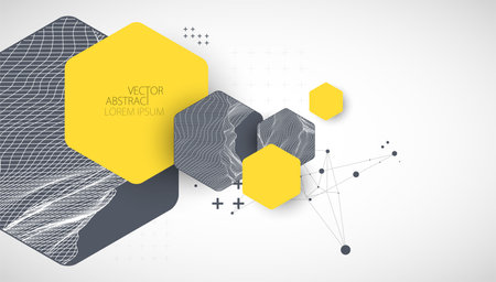 Modern science or technology abstract background using hexagonal shapes. Wireframe spot surface illustration. Vector.のイラスト素材