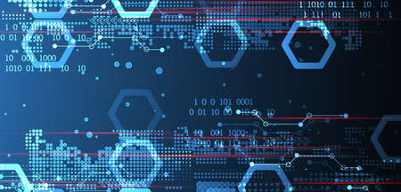 Abstract background on technological and scientific topics. Various techno details with using digital code. Vector format.のイラスト素材