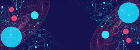 Template for science and technology presentation. Wireframe waves. Plexus style background.のイラスト素材