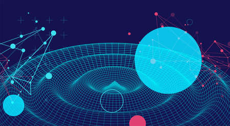 Template for science and technology presentation. Wireframe waves. Plexus style background.のイラスト素材