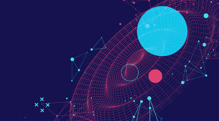 Template for science and technology presentation. Wireframe waves. Plexus style background.のイラスト素材