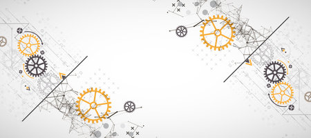 Abstract background on technological and scientific topics. Plexus effect with various techno details with a place under the text. Vector format.のイラスト素材