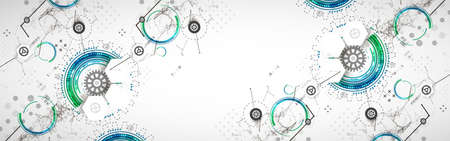 Abstract background on technological and scientific topics. Plexus effect with various techno...