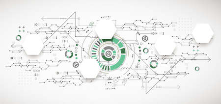 Abstract technology concept. Circuit board, high computer color background. Vector illustration with space for content, web - template, business tech presentation.のイラスト素材