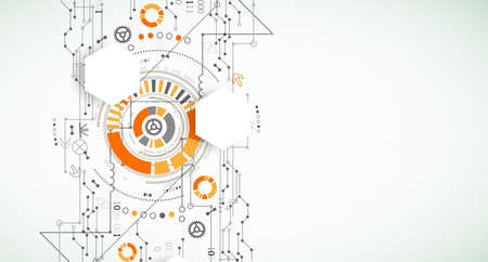 Abstract technology concept. Circuit board, high computer color background. Vector illustration with space for content, web - template, business tech presentation.のイラスト素材