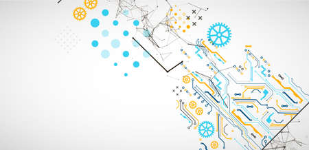 Abstract background on technological and scientific topics. Plexus effect with various techno details with a place under the text. Vector format.のイラスト素材
