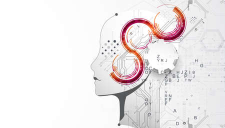 Artificial Intelligence. Technical background with a silhouette of a man. Big data concept. Machine...