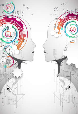 Artificial Intelligence. Technical background with a silhouette of a man. Big data concept. Machine cyber mind.のイラスト素材