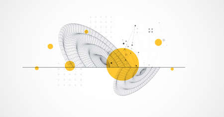 Template for science and technology presentation. Wireframe waves. Plexus style background.のイラスト素材