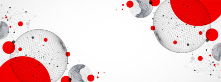 Sphere  theme with connected lines in technology style background. Abstract 3d grid design.のイラスト素材