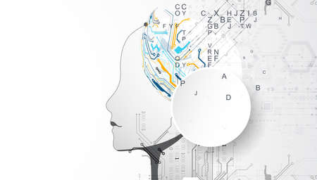 Artificial Intelligence. Technical background with a silhouette of a man. Big data concept. Machine cyber mind.のイラスト素材