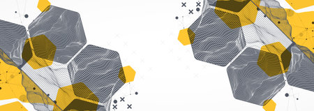 Modern science technology abstract background using hexagonal shapes. Wireframe spot surface illustration. Vector.のイラスト素材