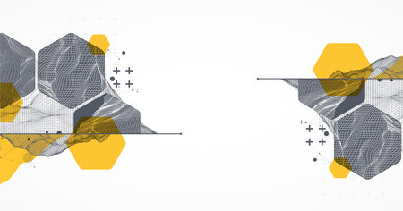 Modern science technology abstract background using hexagonal shapes. Wireframe spot surface illustration. Vector.のイラスト素材