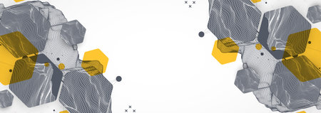 Modern science technology abstract background using hexagonal shapes. Wireframe spot surface illustration. Vector.のイラスト素材