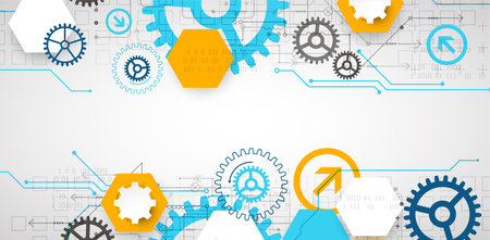 Abstract technology concept. Circuit board, high computer color background. Vector illustration with space for content, web - template, business tech presentation.のイラスト素材