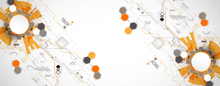 Abstract technology concept. Circuit board, high computer color background. Vector illustration with space for content, web - template, business tech presentation.のイラスト素材