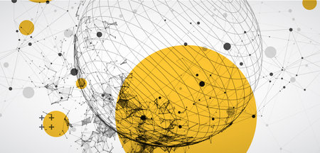 Sphere  theme with connected lines in technology style background.  Abstract 3d grid design.のイラスト素材