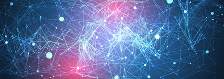 Abstract polygonal vector background with connecting dots and lines. Template for science and technology presentation. Plexus style.のイラスト素材