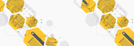 Abstract yellow hexagon futuristic background for design works. Science and technology.のイラスト素材