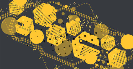 Abstract yellow hexagon futuristic background for design works. Science and technology.