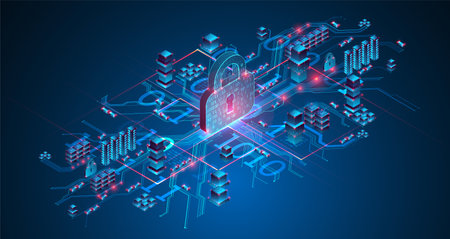 Isometric protection concept. Protect mechanism, system privacy. Vectorのイラスト素材