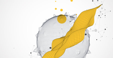 Sphere  theme with connected lines in technology style background. Wireframe illustration. Abstract 3d grid design.のイラスト素材