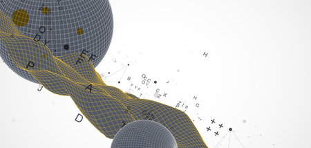 Sphere  theme with connected lines in technology style background. Wireframe illustration. Abstract 3d grid design.のイラスト素材