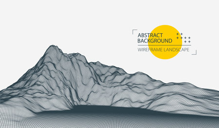 Abstract wireframe mountain background. Modern science or technology art elements. Surface illustration. Vector.のイラスト素材