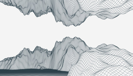 Abstract wireframe mountain background. Modern science or technology art elements. Surface illustration. Vector.のイラスト素材
