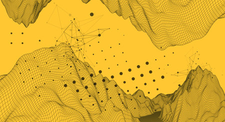 Abstract wireframe mountain background. Modern science or technology art elements. Surface...