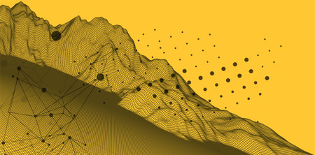 Abstract wireframe mountain background. Modern science or technology art elements. Surface...