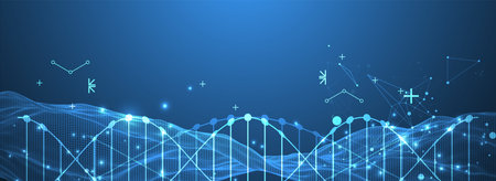 Abstract futuristic wireframe background for design works.Science template, wallpaper or banner with a DNA molecules.のイラスト素材