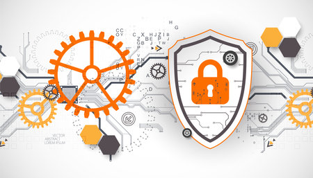 Technological abstract background on the topic of information protection and computer security. Vectorのイラスト素材