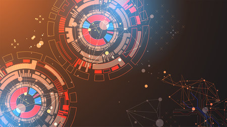 Abstract background with plexus effect. Scientific and technological concept with the use of technical elements formed in the shape of a circle. 

Vector illustration.のイラスト素材