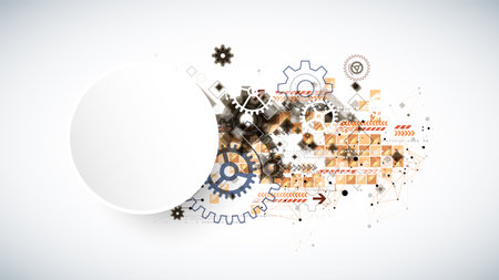 Abstract  technological background  with cogwheels and plexus effect. Vectorのイラスト素材